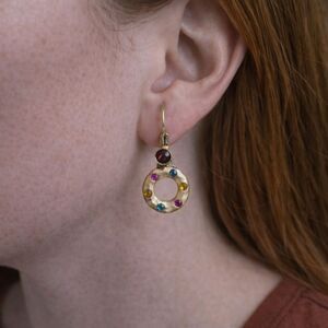 Éclat Gold Tone Drop with Swarovski Crystals Multicolor Hoop Earrings